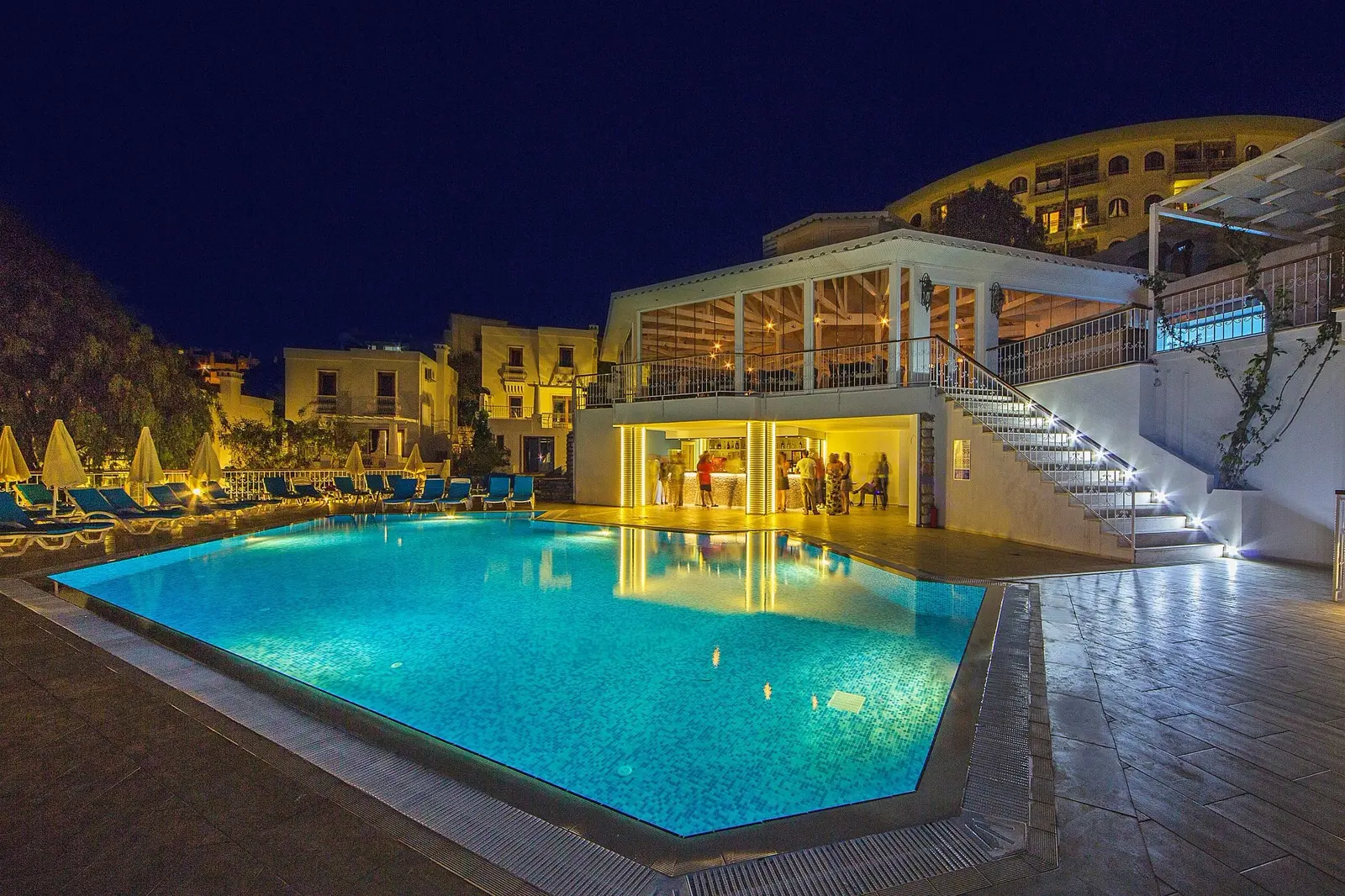 Pool and bar at night